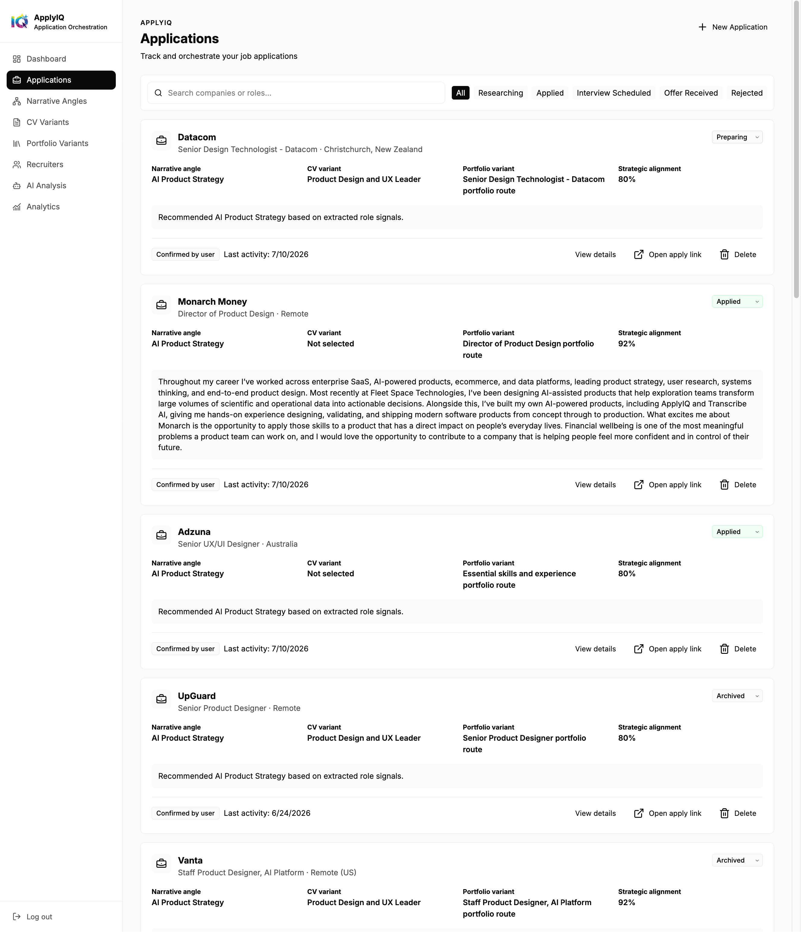 ApplyIQ applications dashboard